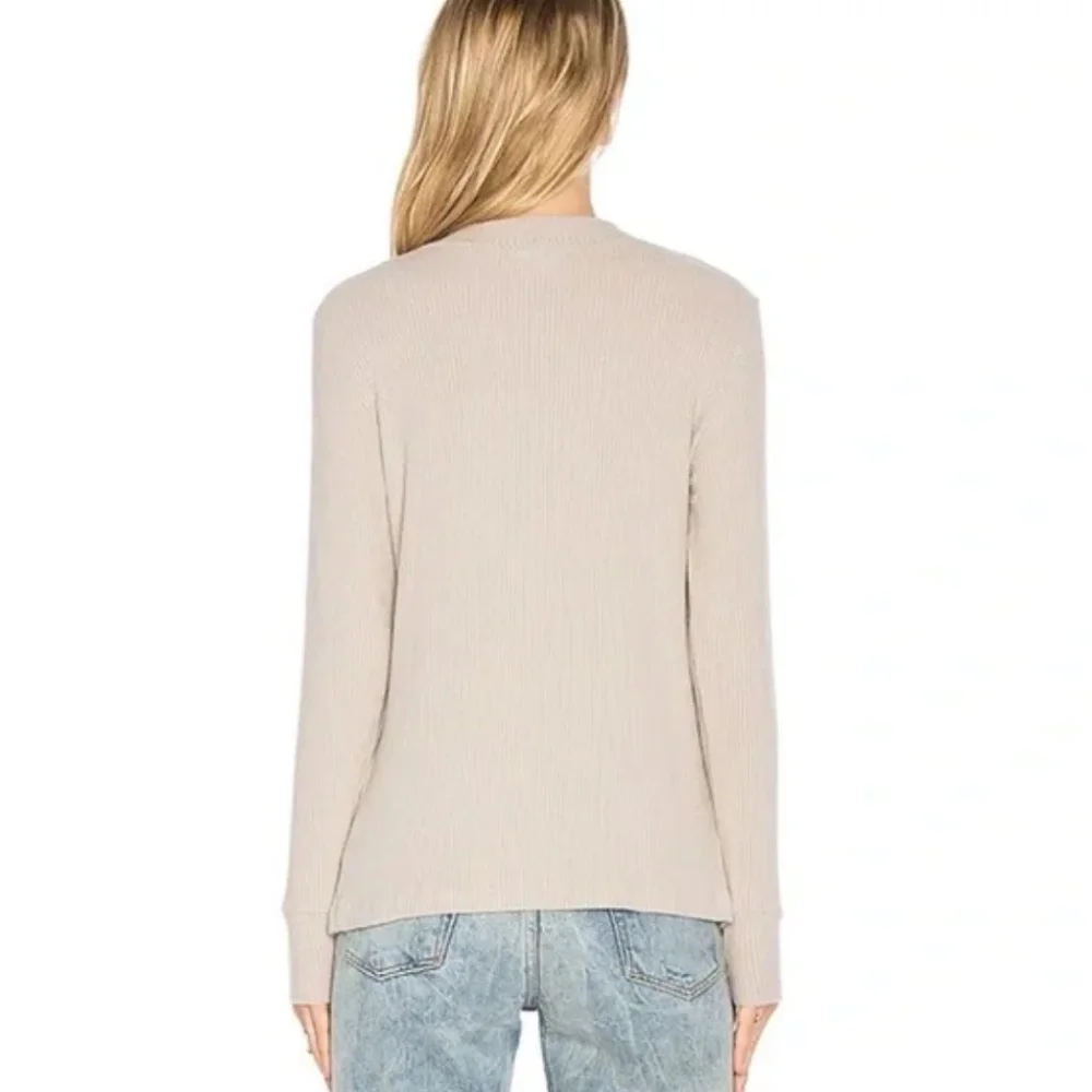 LNA Revolve Bardot Long Sleeve Tee with Keyhole Choker Neck in Oat - Picture 2 of 8